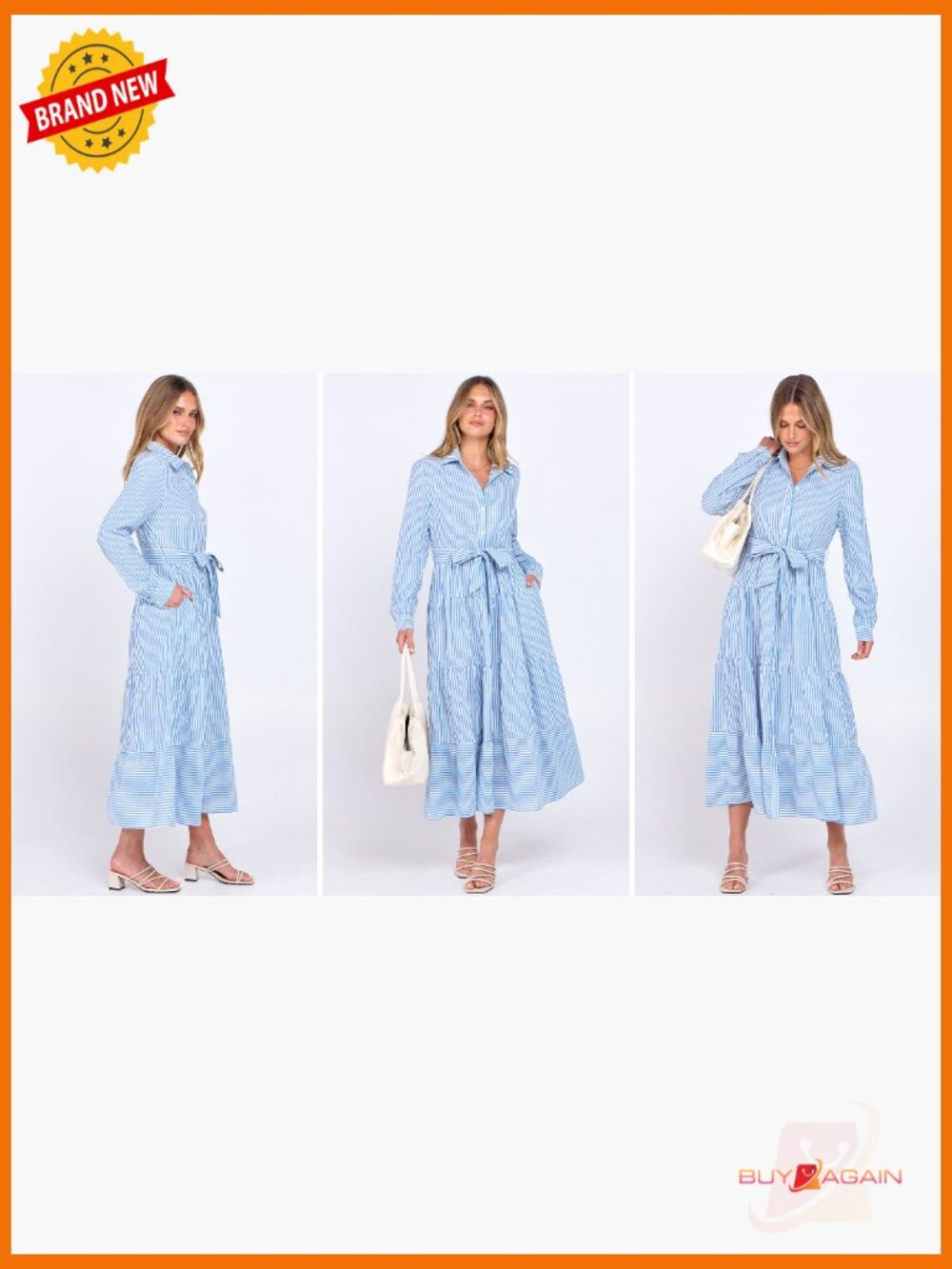 Long Sleeve Maxi Dress with Belt Button Down Casual Shirt Dress - Picture 7 of 7